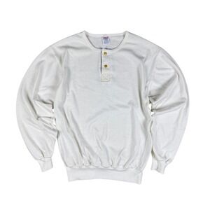 Vtg Rare‎ Jerzees Henley Sweatshirt Mens M (Fits S) White USA Made Snap Button